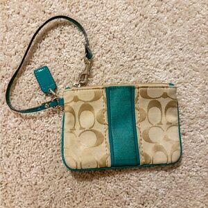 Coach Beige and Teal Wristlet